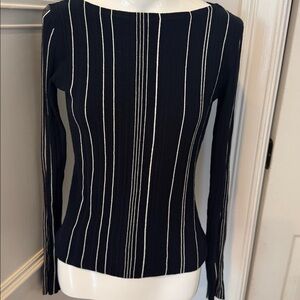 Navyand White Striped Long Sleeve Top